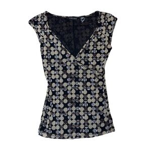 New York & Company Black and Cream Geometric Wrap-Style Cami